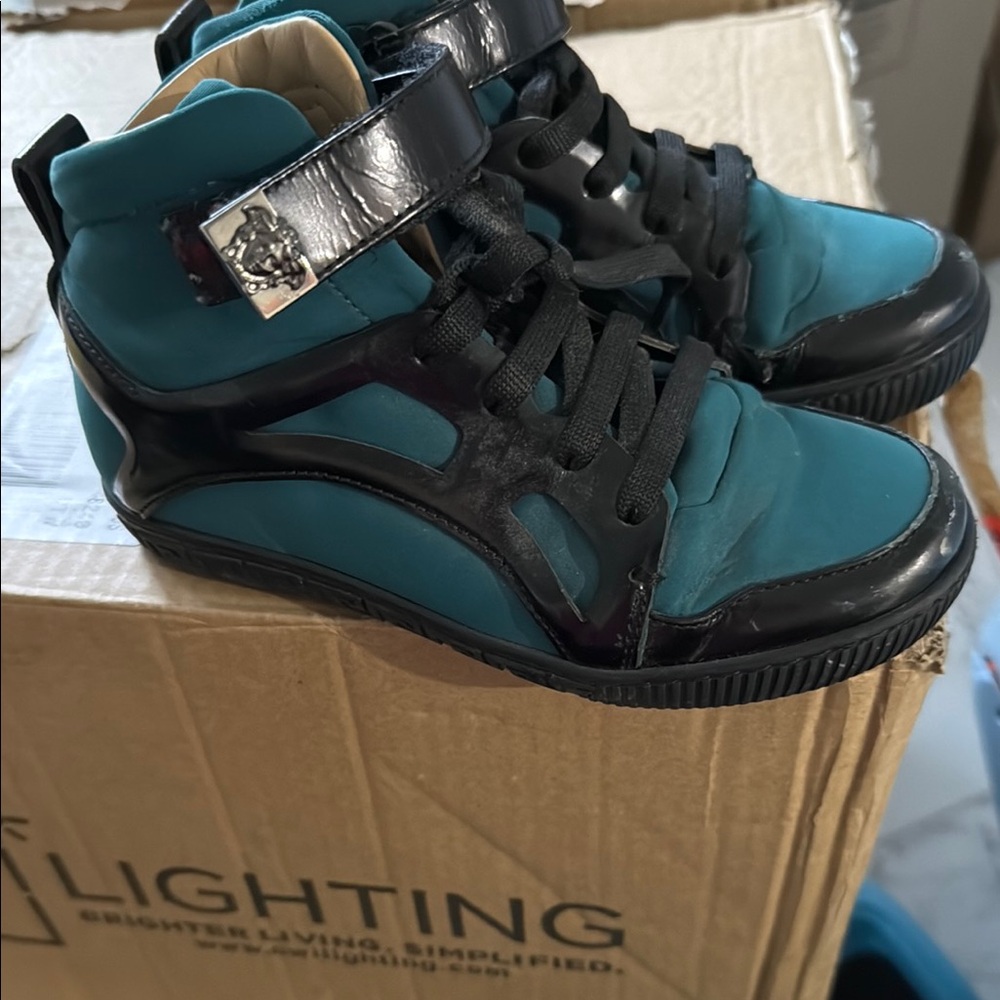 Kids High-Top Sneakers in Teal and Black